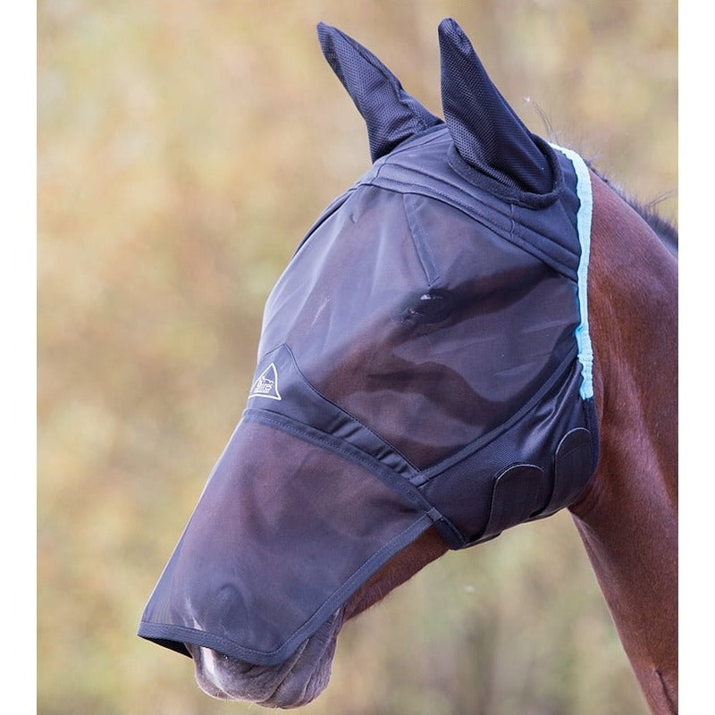 The Shires Fine Mesh Fly Mask with Ears & Nose Extension in Black#Black