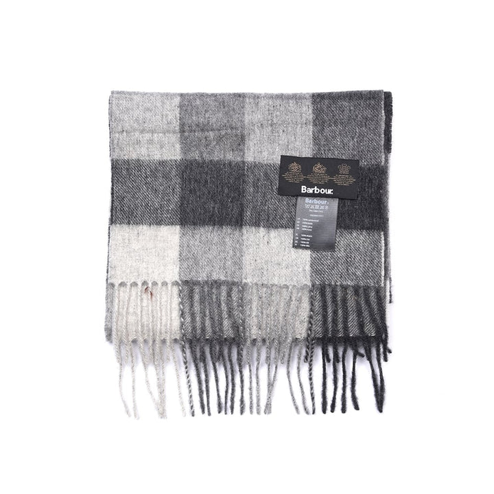 Barbour Large Tattersall Lambswool Scarf in Grey#Grey