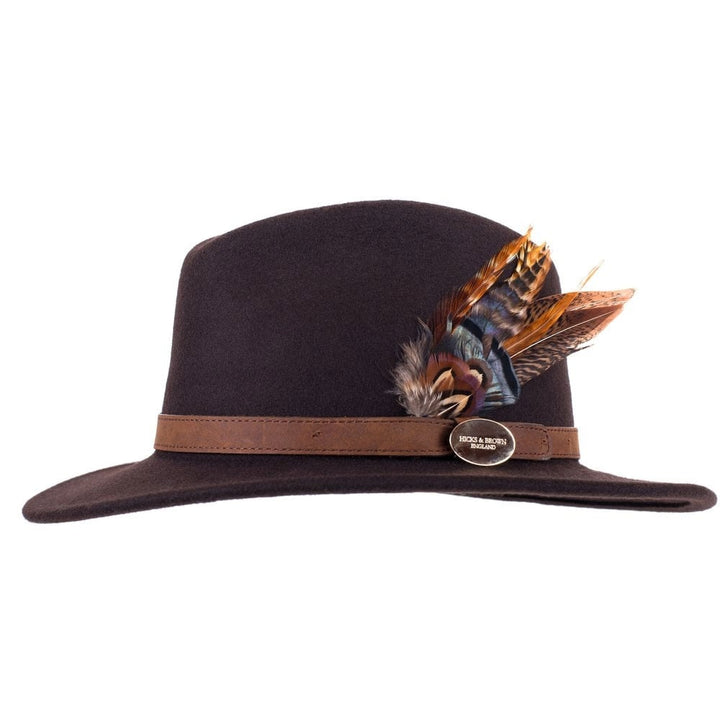 The Hicks & Brown Suffolk Fedora with Gamebird Feathers in Brown#Brown