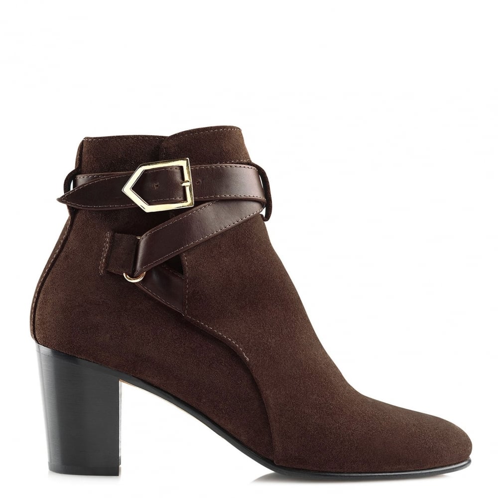 The Fairfax & Favor Kensington Suede Heeled Ankle Boot in Chocolate#Chocolate