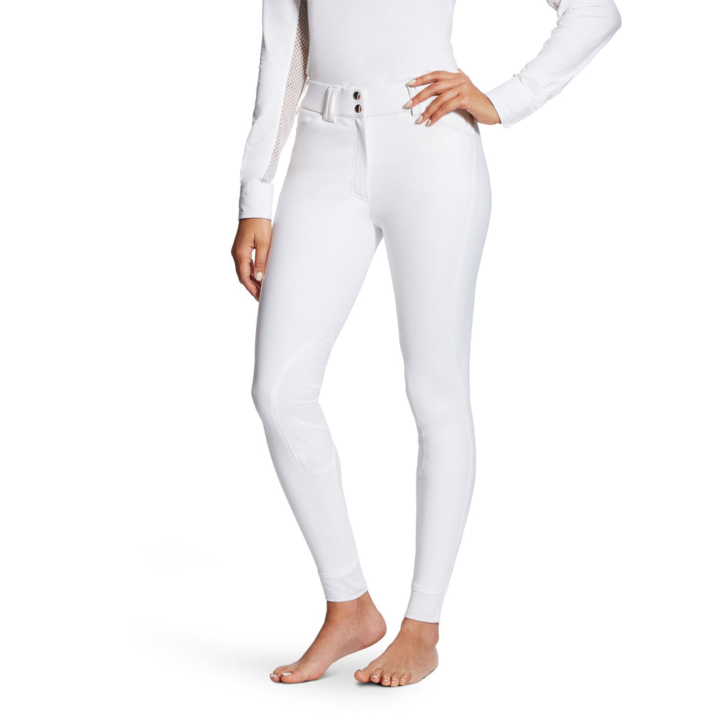 The Ariat Ladies Tri Factor Grip Knee Patch Breeches in White#White