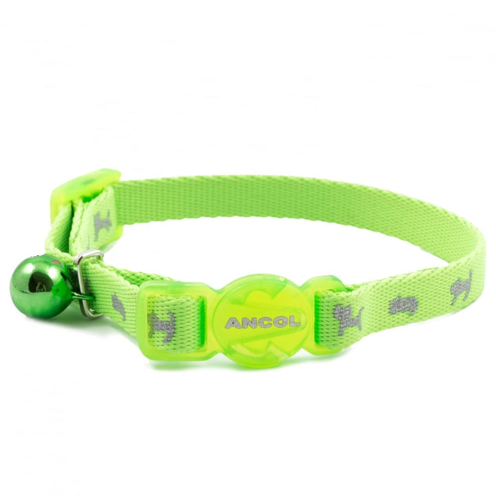 The Ancol Hi-Vis Kitten Collar with Bell in Green#Green