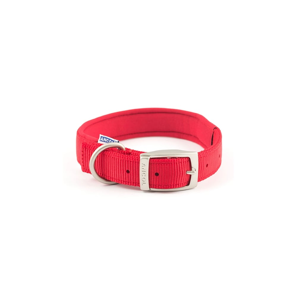 Ancol Nylon Padded Dog Collar in Red#Red