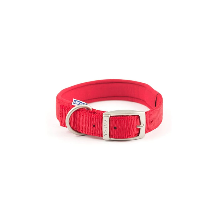 Ancol Nylon Padded Dog Collar in Red#Red