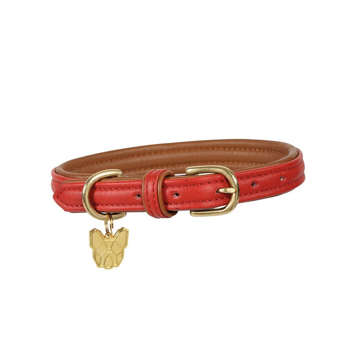 The Digby & Fox Padded Leather Dog Collar in Red#Red
