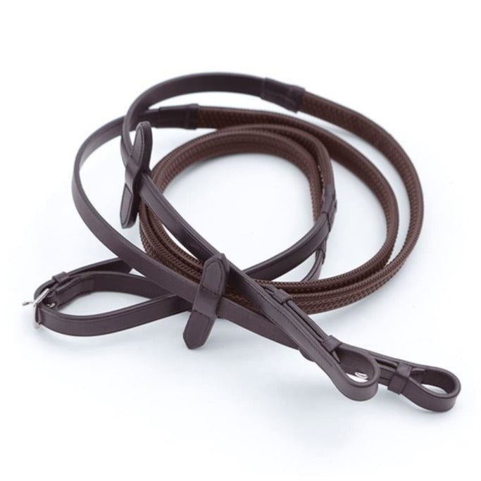 The Premier Equine Diego Non-Stretch Rubber Reins in Brown#Brown