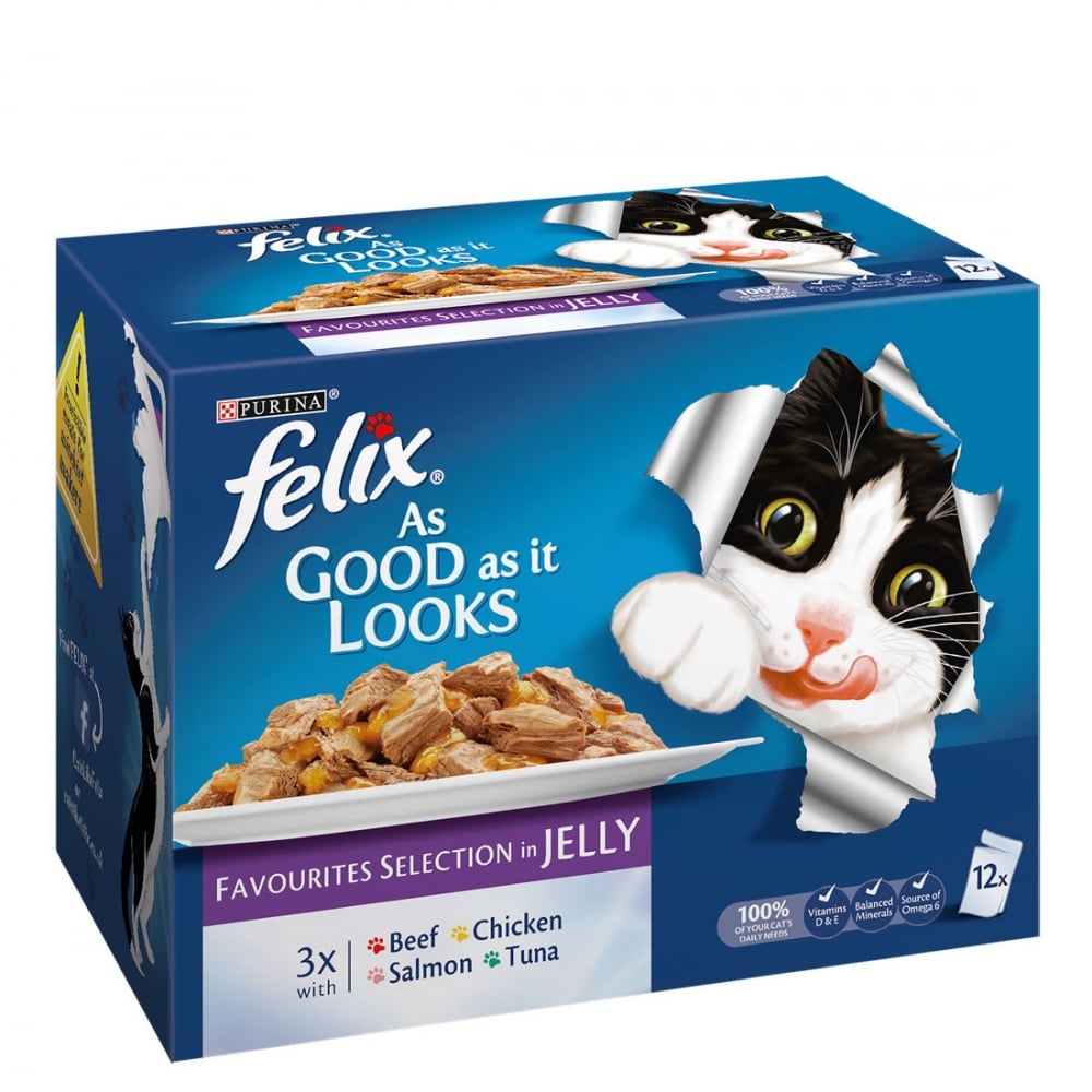 Felix As Good As It Looks Favourites Selection in Jelly Cat Food (12x100g Pouches) 12 x 100g