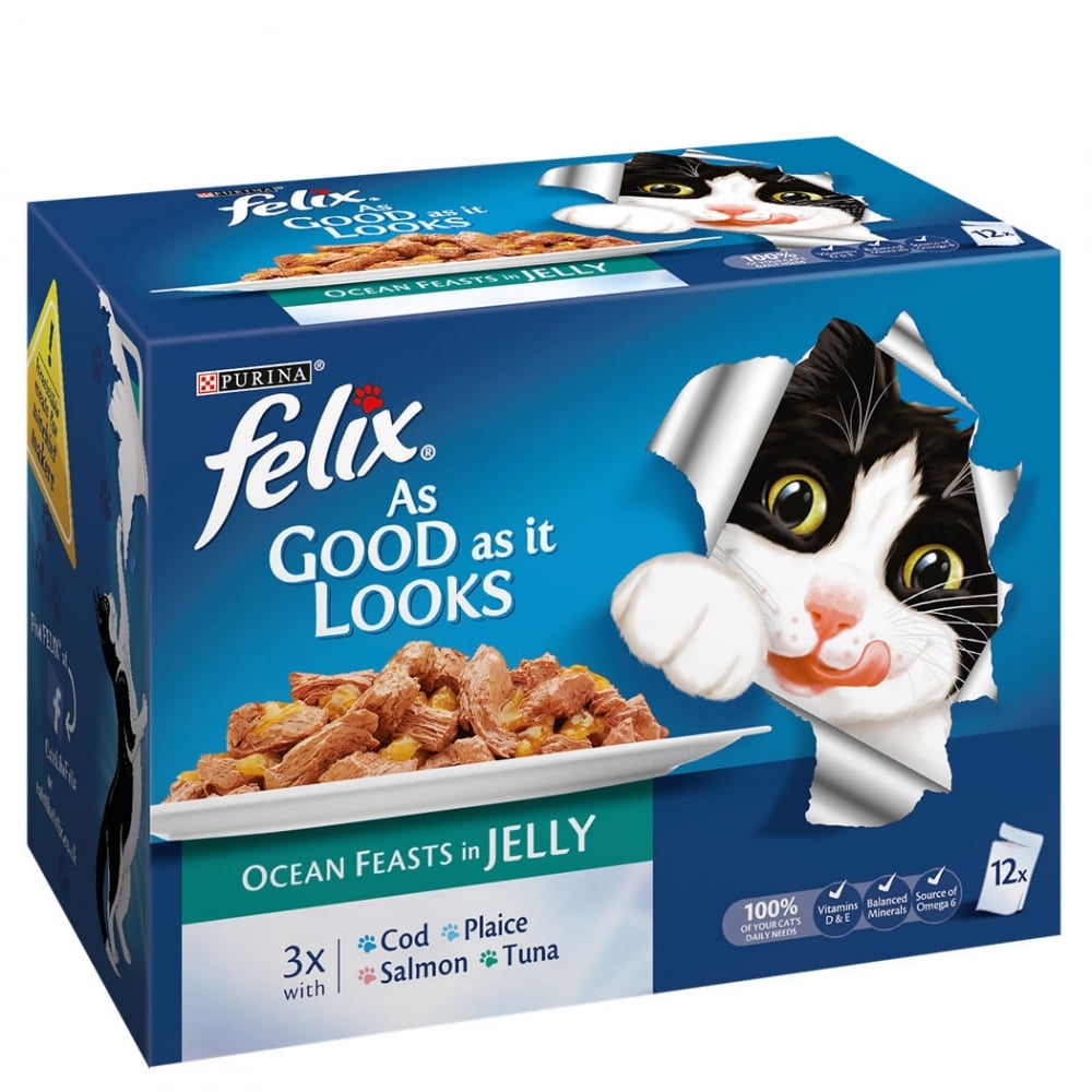 Felix Pouch As Good As It Looks Ocean Feasts in Jelly Cat Food (12x100g Pouches) 12 x 100g