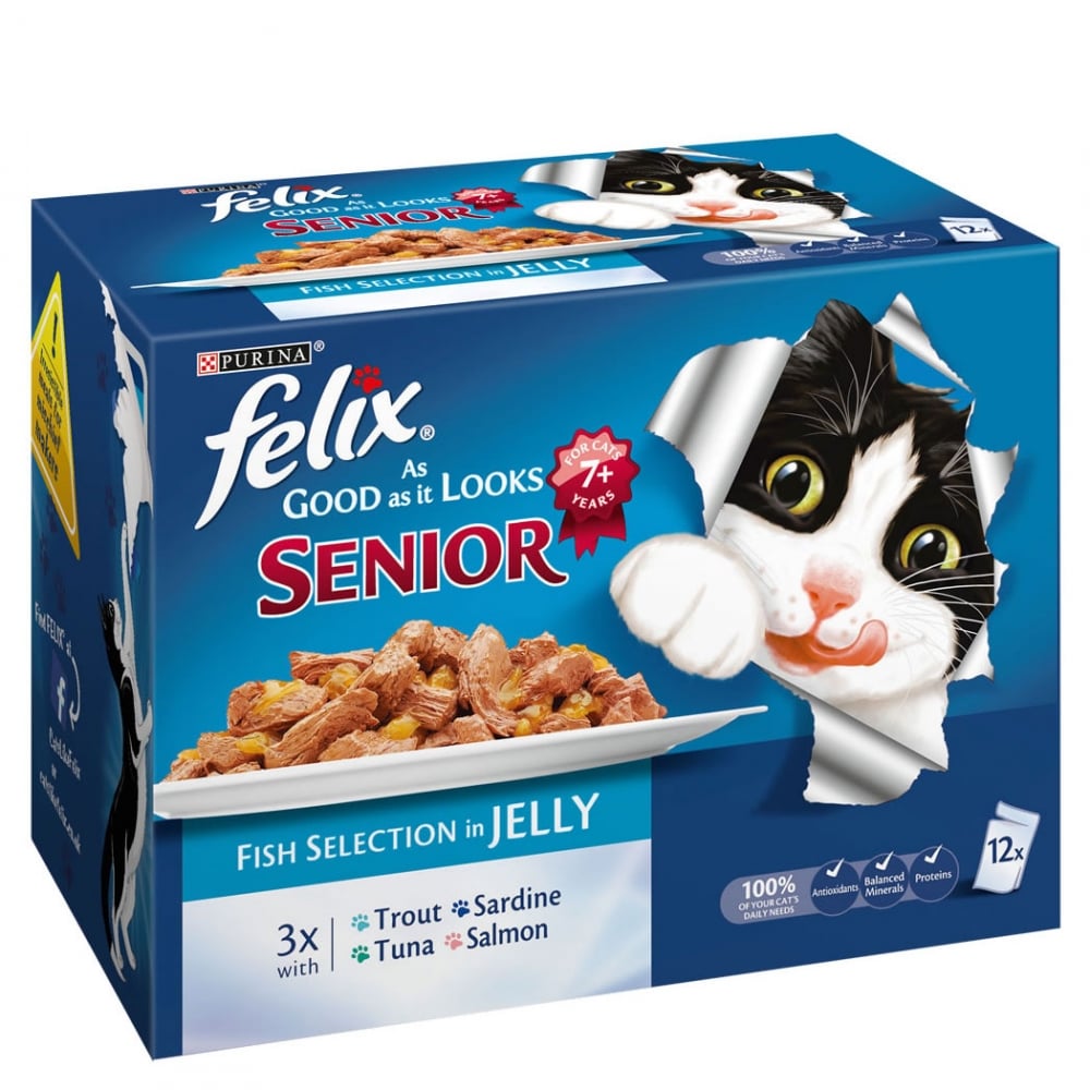 Felix As Good As It Looks Senior Fish Selection in Jelly Cat Food (12x100g Pouches) 12 x 100g