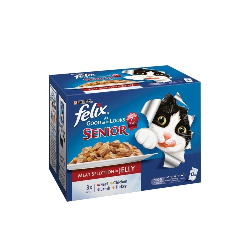 Felix As Good As It Looks Senior Meat Selection in Jelly Cat Food (12x100g Pouches) 12 x 100g