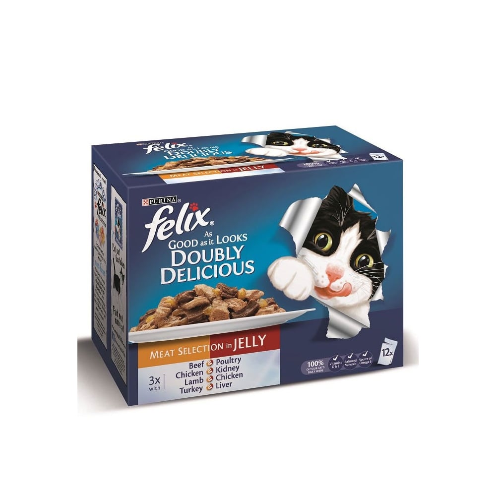Felix As Good As It Looks Doubly Delicious Meat Selection in Jelly Cat Food (12x100g Pouches) 12 x 100g