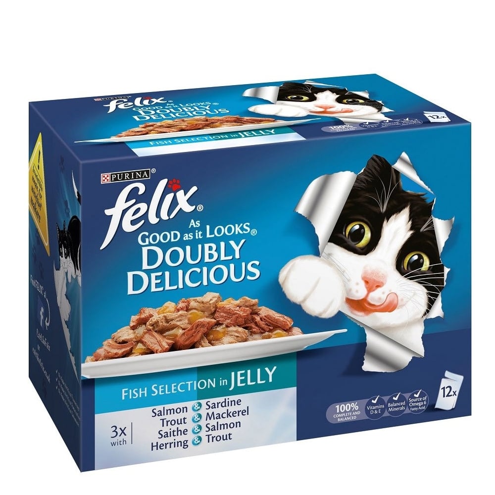 Felix As Good As It Looks Doubly Delicious Fish Selection in Jelly Cat Food (12x100g Pouches) 12 x 100g