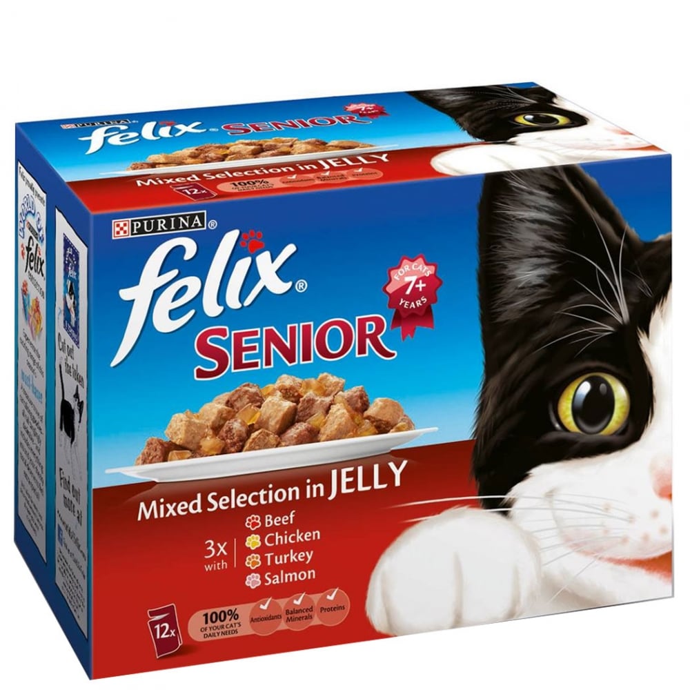 Felix Senior Fish & Meat Selection in Jelly Cat Food (12x100g Pouches) 12 x 100g