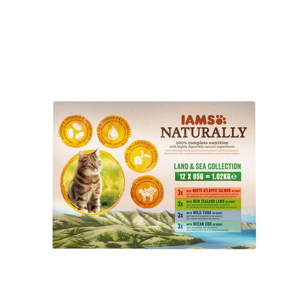 Iams Naturally Land & Sea Cat Food Collection (12x85g Pouches) 12 x 85g