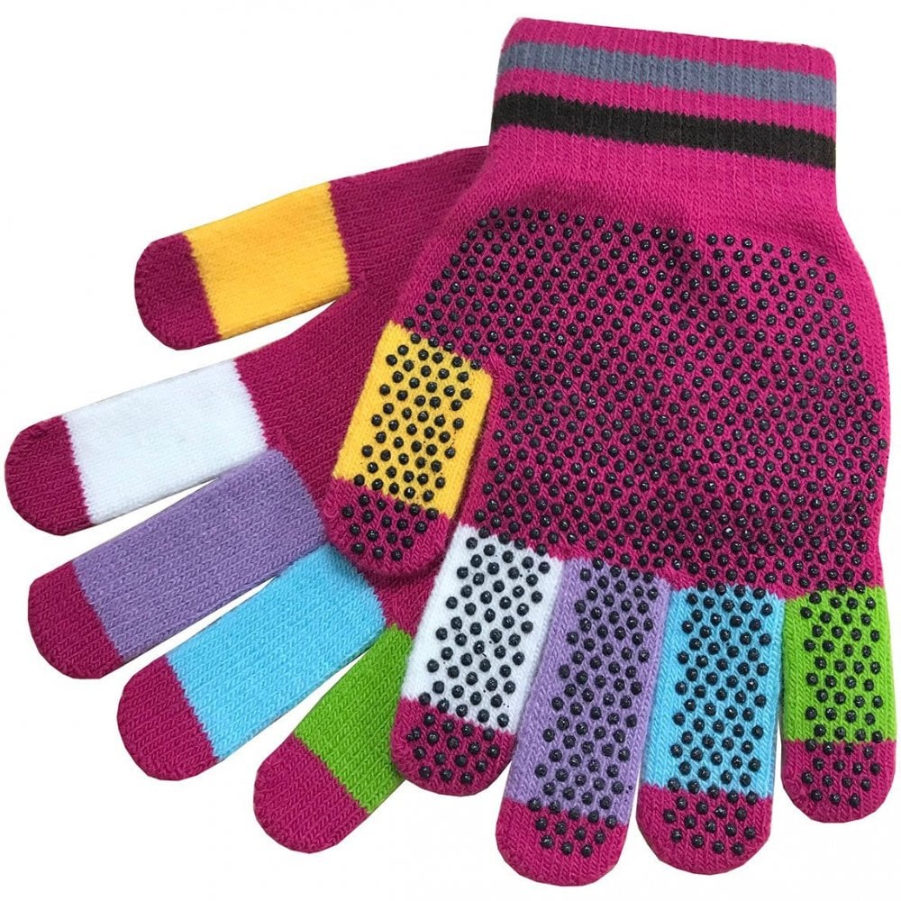 The Dublin Childs Magic Fit Multi-Coloured Pimple Grip Gloves in Pink#Pink