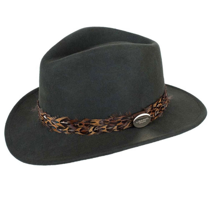 The Hicks & Brown Suffolk Fedora with Pheasant Wrap Feathers in Green#Green