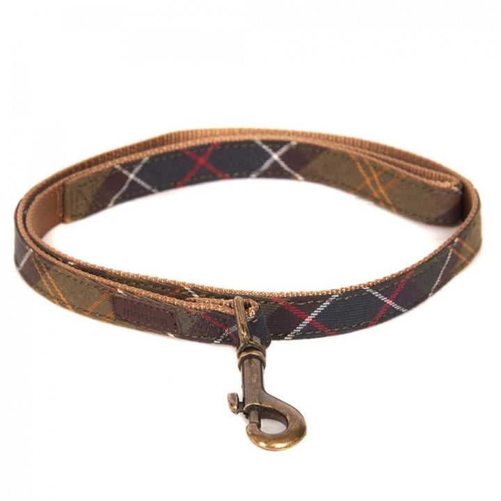The Barbour Classic Tartan Webbing Dog Lead in Brown Check#Brown Check