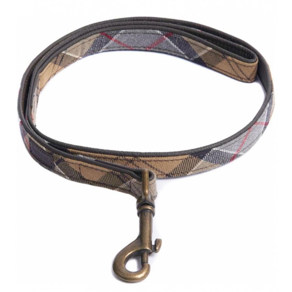 The Barbour Tartan & Leather Dog Lead in Grey#Grey