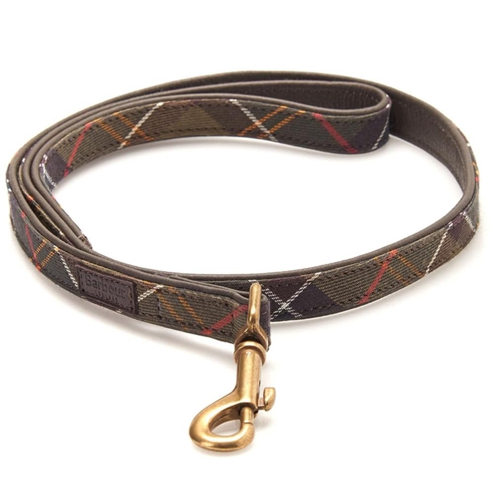 The Barbour Tartan & Leather Dog Lead in Brown Check#Brown Check