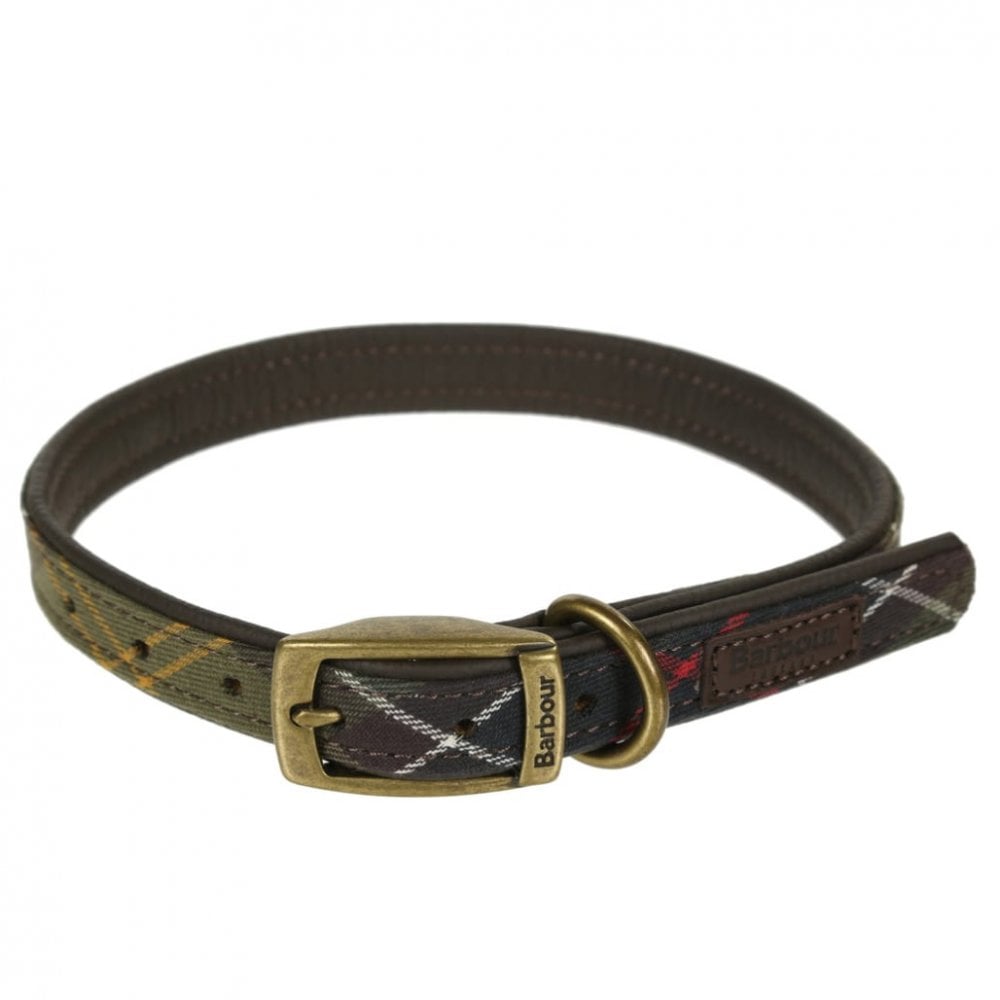 The Barbour Tartan & Leather Dog Collar in Green Check#Green Check