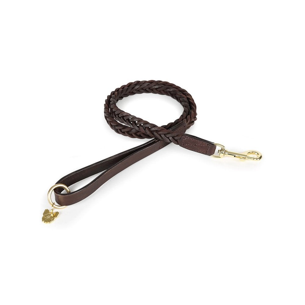 The Digby & Fox Plaited Leather Lead in Brown#Brown