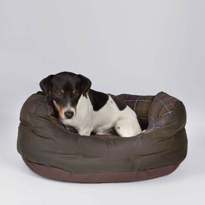 The Barbour Wax/Cotton Tartan Dog Bed in Brown Check#Brown Check