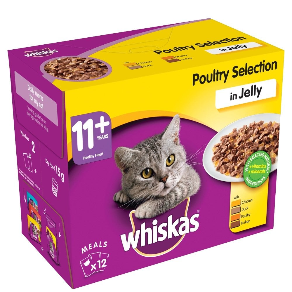 Whiskas Senior Pouch 11+ Poultry Selection in Jelly Cat Food (12x85g Pouches) 12 x 100g