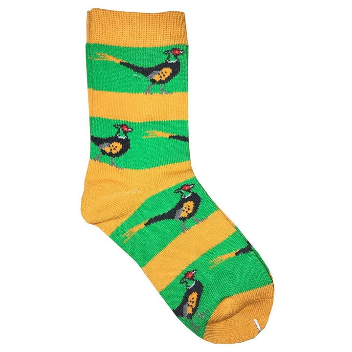 The Shuttle Socks Childrens Game Bird Socks in Green/Yellow Pheasant#Green/Yellow Pheasant