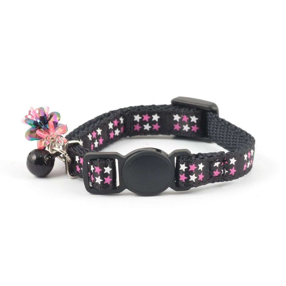 The Ancol Luxury Star Kitten Collar with Bell in Black#Black