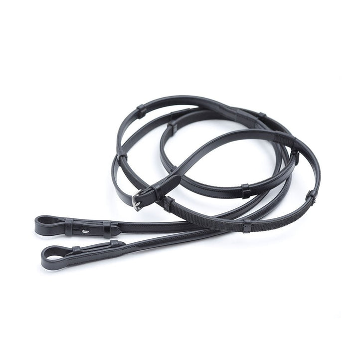 The Premier Equine Salvatore Rubber & Leather Grip Reins in Black#Black