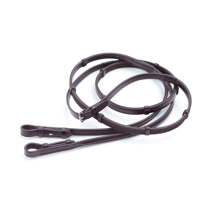 The Premier Equine Salvatore Rubber & Leather Grip Reins in Brown#Brown