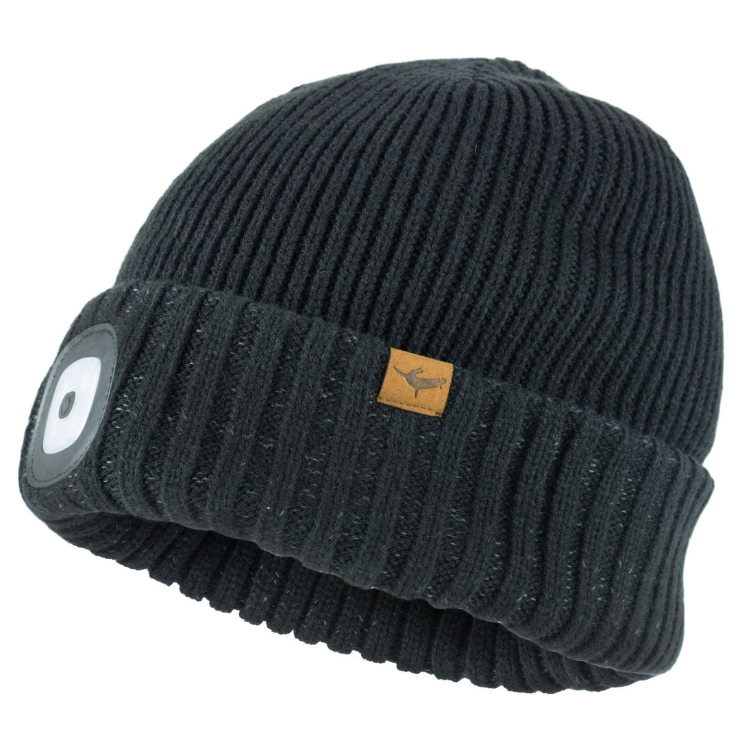 The Sealskinz Waterproof Cold Weather LED Roll Cuff Beanie in Black#Black