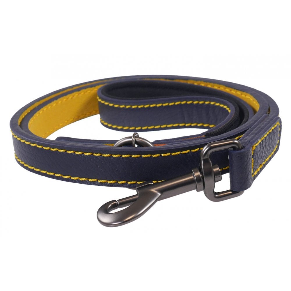 The Joules Leather Dog Lead in Navy#Navy