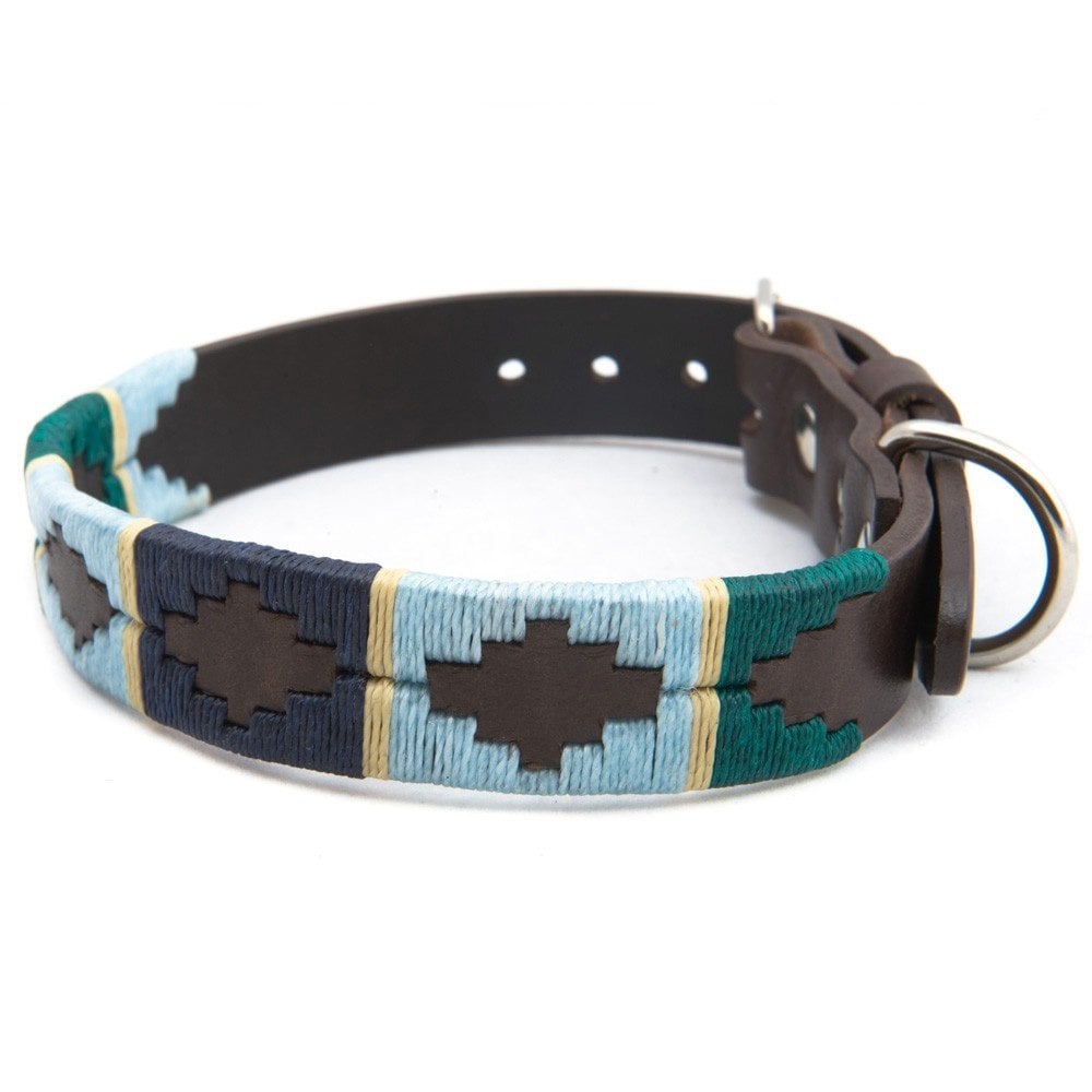 Pioneros Polo-Style Leather Dog Collar in Blue#Blue