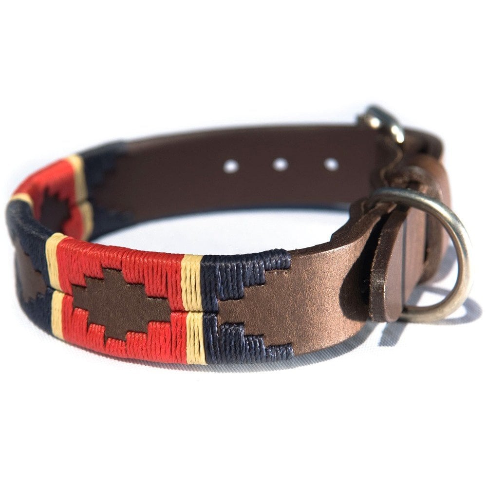 Pioneros Polo-Style Leather Dog Collar in Red#Red