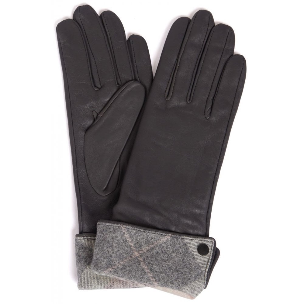 The Barbour Lady Jane Leather Gloves in Grey#Grey