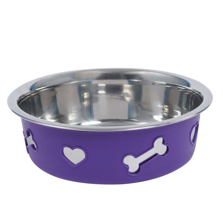 The Weatherbeeta Non-Slip Stainless Steel Silicone Bone Dog Bowl in Purple#Purple