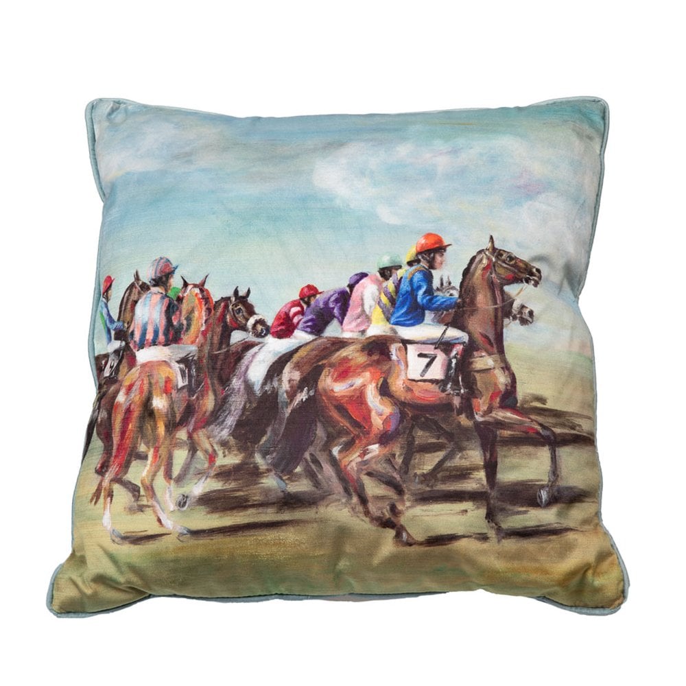 Anna Thompson "The Start" Racehorse Print Cushion
