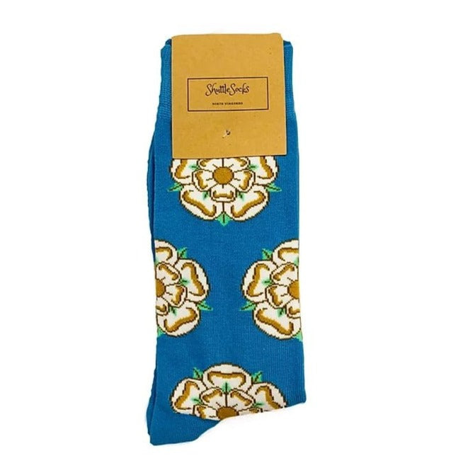 The Shuttle Socks Mens Yorkshire Rose Socks in Blue#Blue