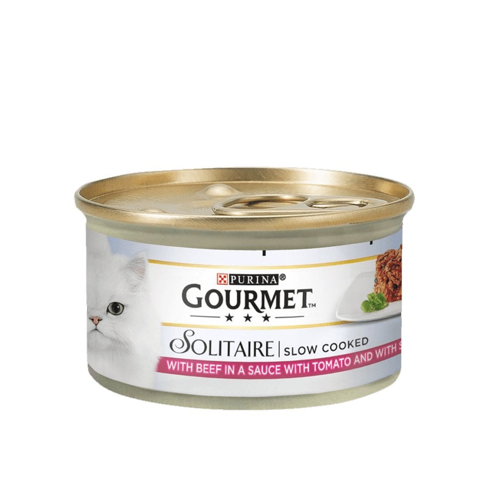 Gourmet Solitaire Slow Cooked Beef in Sauce Cat Food Mini Tin 85g