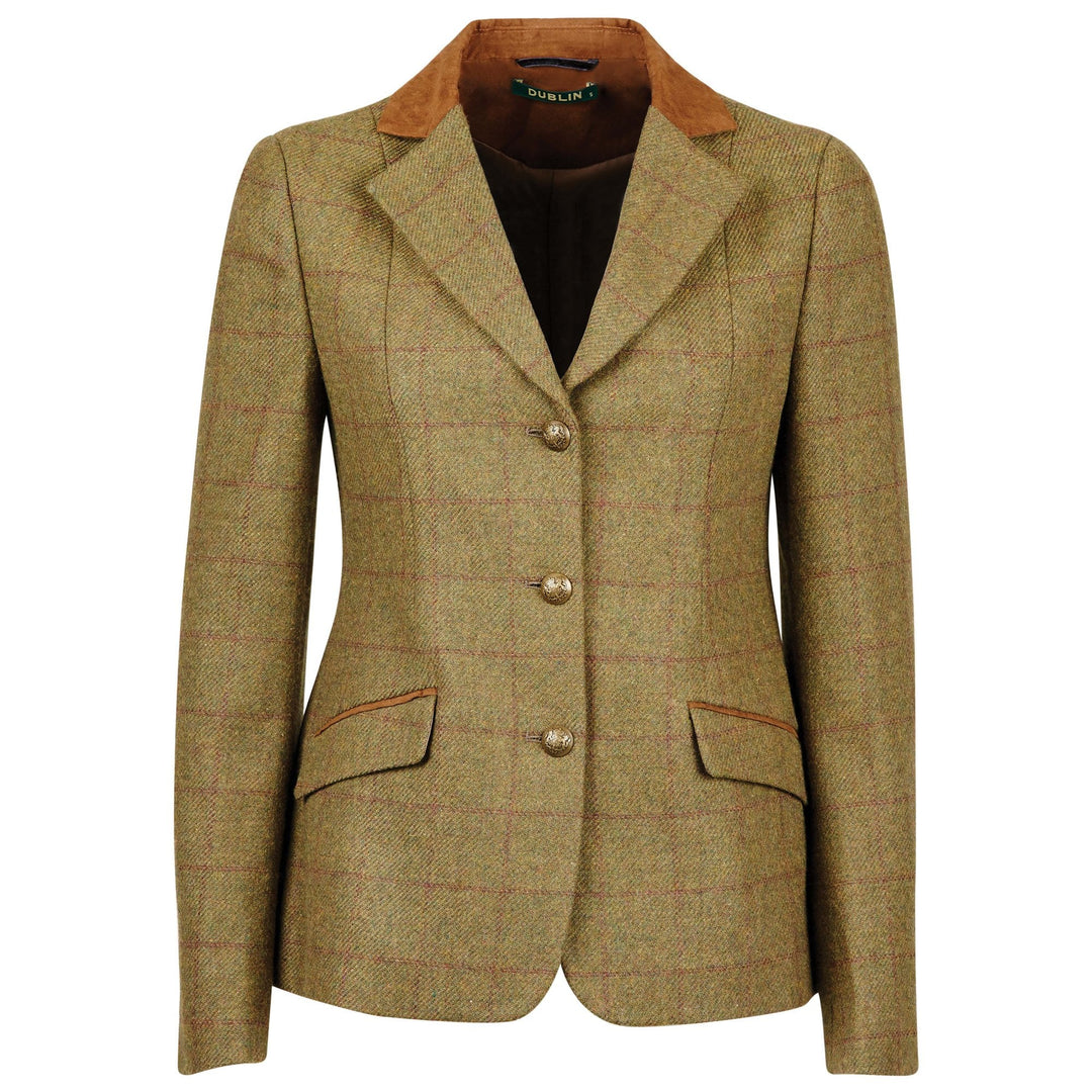 The Dublin Ladies Albany Tweed Suede Collar Tailored Jacket in Brown#Brown