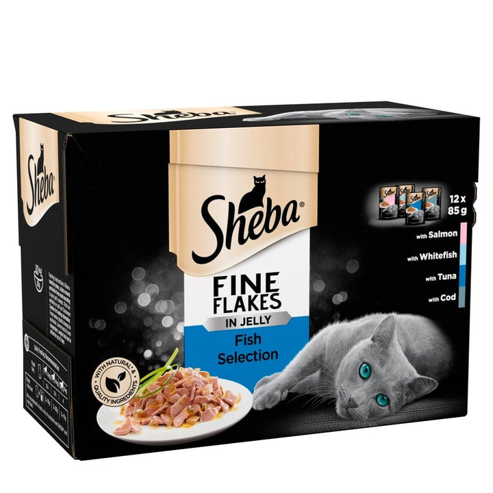 Sheba Fine Flakes Fish Selection in Jelly Cat Food (12x85g Pouches) 12 x 85g