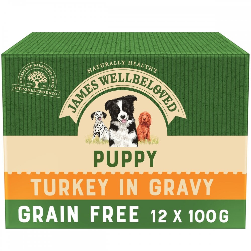 James Wellbeloved Grain Free Puppy Food with Turkey in Gravy (12x100g Pouches)