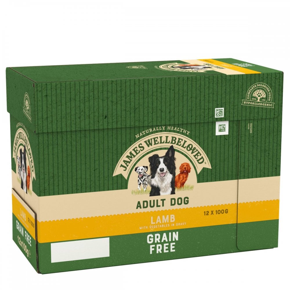 James Wellbeloved Grain Free Adult Dog Food with Lamb in Gravy (12x100g Pouches) 12 x 100g