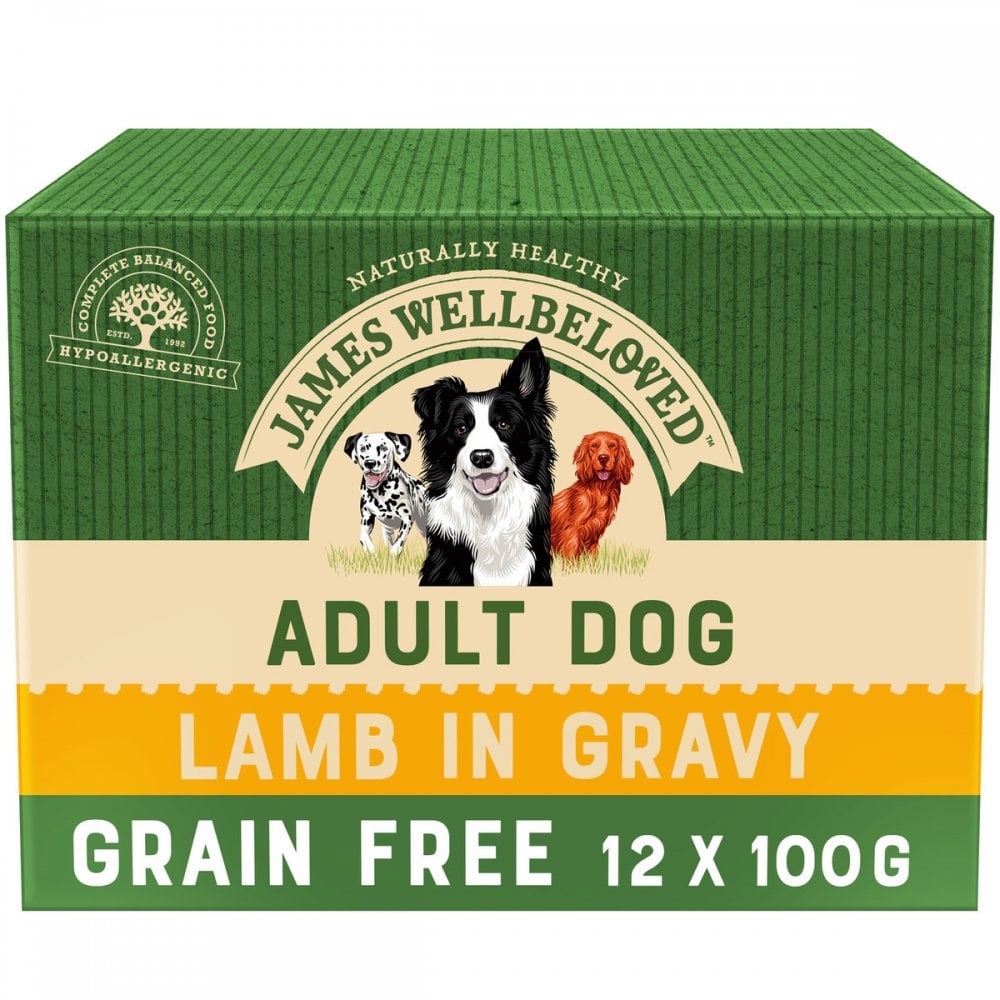 James Wellbeloved Grain Free Adult Dog Food with Lamb in Gravy (12x100g Pouches)