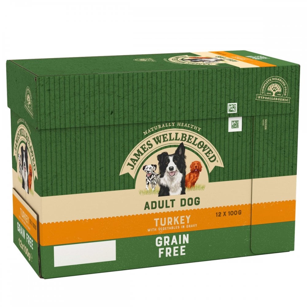 James Wellbeloved Grain Free Adult Dog Food with Turkey in Gravy (12x100g Pouches) 12 x 100g