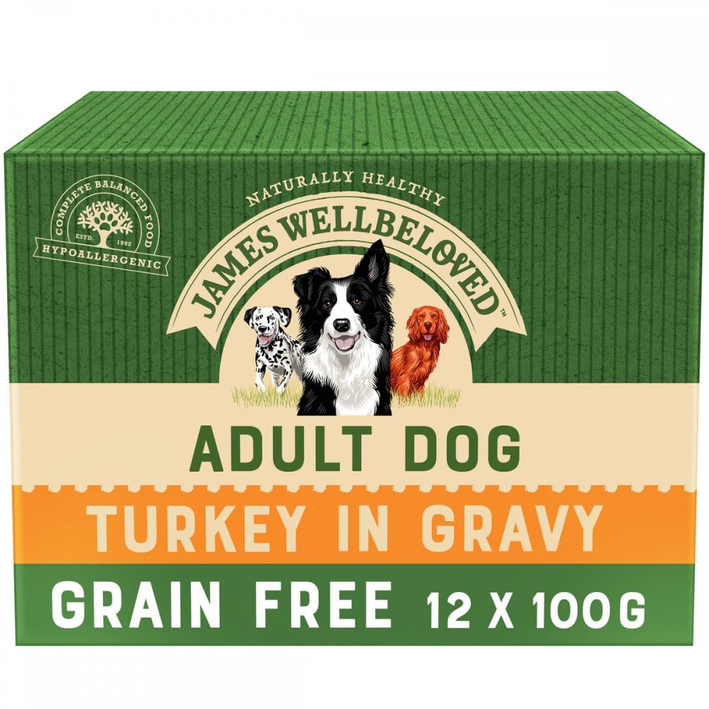 James Wellbeloved Grain Free Adult Dog Food with Turkey in Gravy (12x100g Pouches)