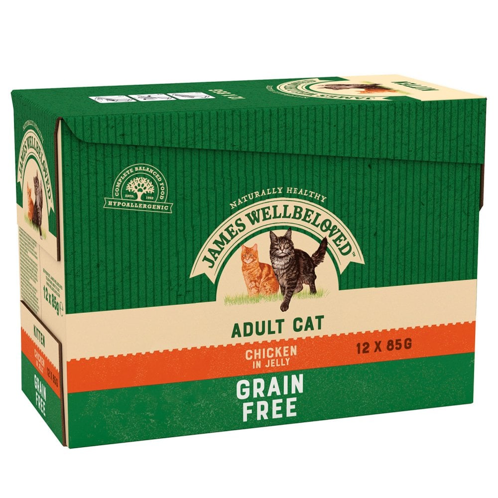 James Wellbeloved Grain Free Adult Cat Food with Chicken in Jelly (12x85g Pouches) 12 x 85g