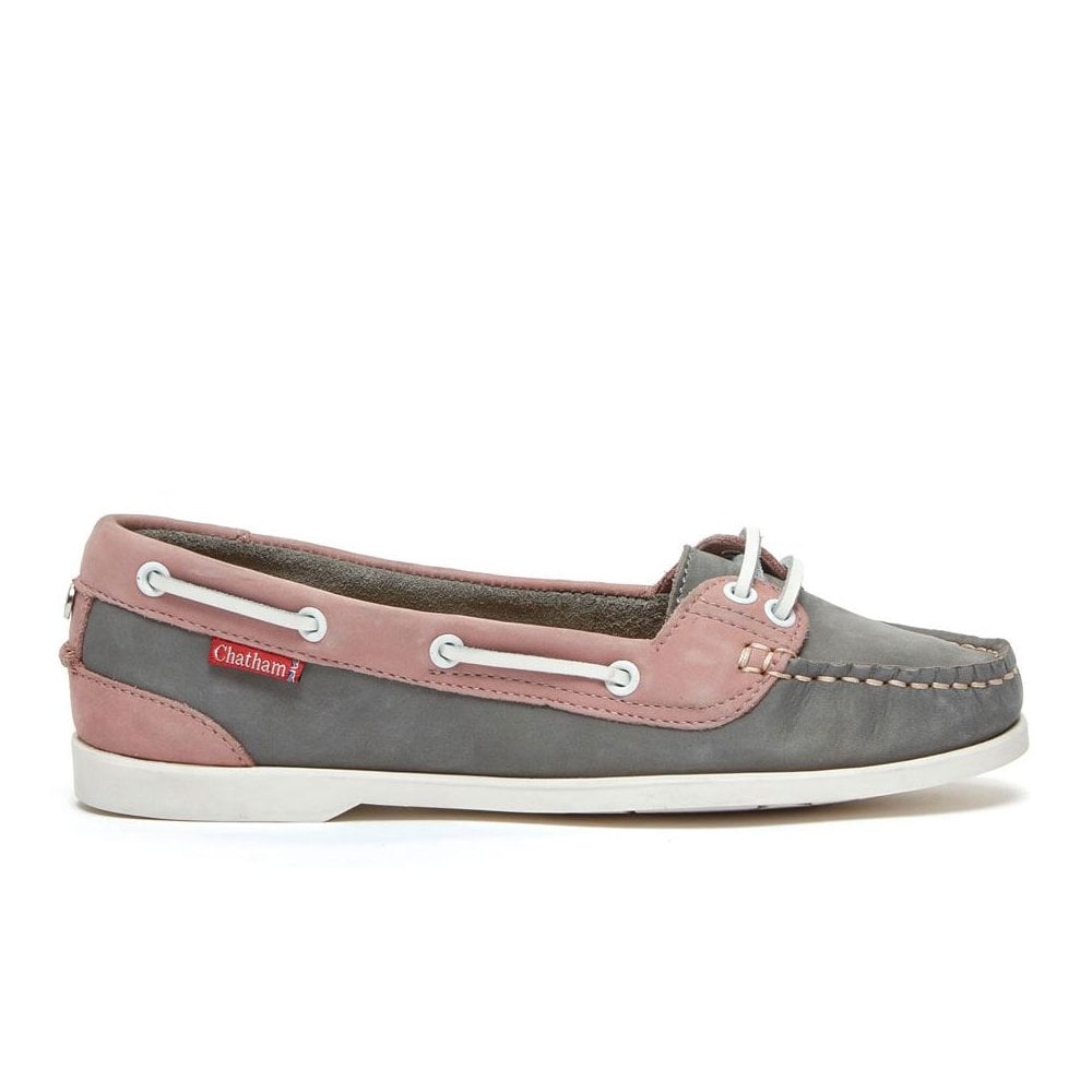 The Chatham Ladies Harper Nubuck Leather Boat Shoes in Grey#Grey
