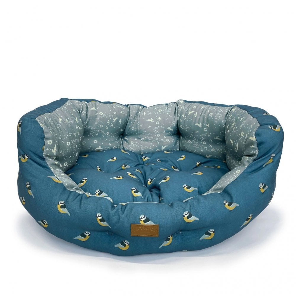 The FatFace Flying Birds Deluxe Slumber Dog Bed in Blue#Blue